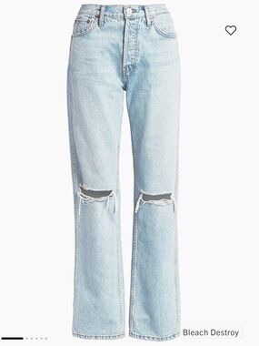 NWT RE/DONE Originals High Rise Loose Jeans in Bleach Destroy Size 26